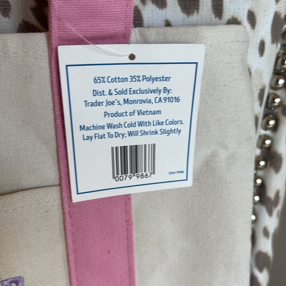 NWT Trader Joe’s Customized With Bow, Pink Mini Pastel Canvas Tote Bag - Picture 5 of 6